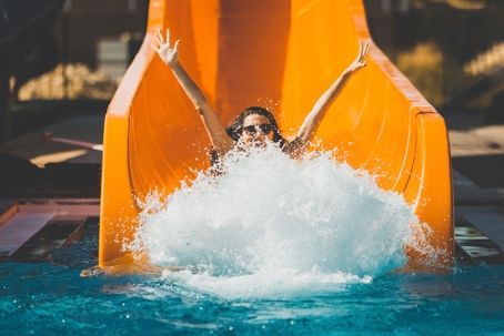 woman on water slide