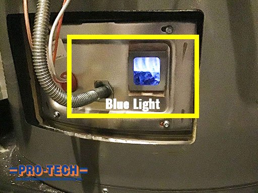 blue pilot light indicating good oxygen level